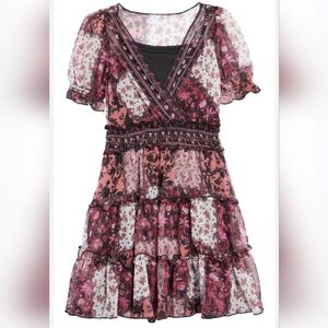 Marchesa Notte Mini Girl's Multicolor Patchwork-Print Wrap Front Dress, Size 8